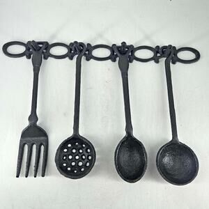 Vintage Cast Iron Kitchen Utensils 5 Piece Set Rustic Wall Hanging Decoration